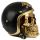 Figura Calavera Calavera Decorativa Dorada con Casco de Moto