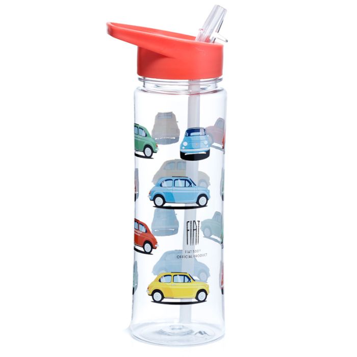 Botella de Agua Inastillable con Pajita y Asa Coche Fiat 500 Retro