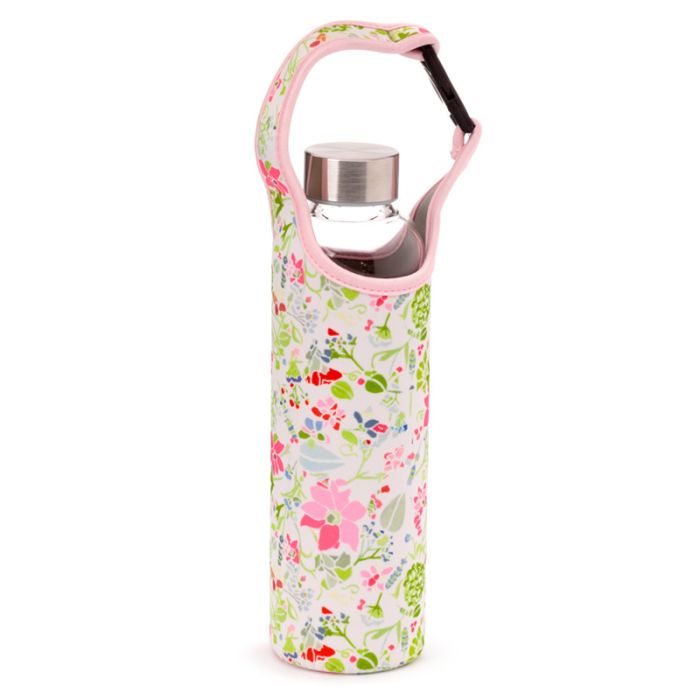 Botella de Agua de Cristal con Funda de Neopreno Botánico Rosa Julie Dodsworth