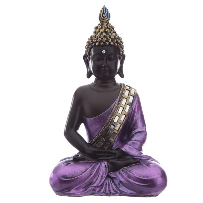 Figura de Buda Tailandés Contemplación Negro y Morado