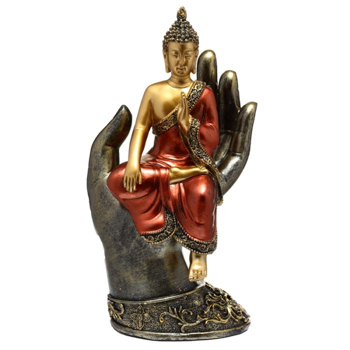 Figura Buda Tailandés Dorado y Rojo Sentado en Mano