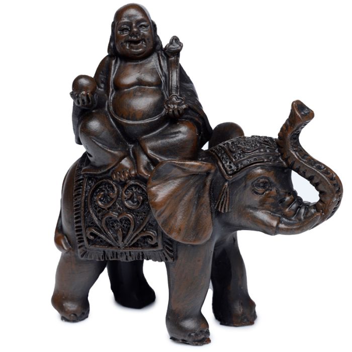 Figura de Buda Paz Oriental Buda de la Suerte en Elefante Efecto Madera