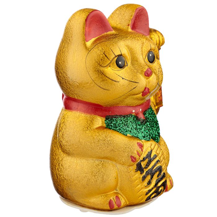 Gato Maneki Neko Brazo en Alto y Ojos Abiertos 17cm