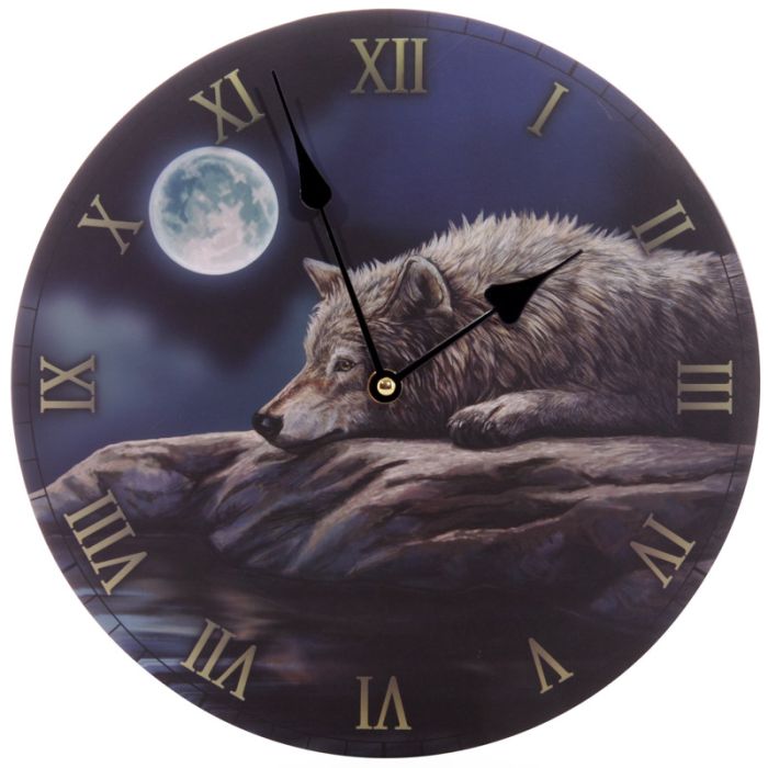 Reloj de Pared Lobo en Noche tranquila Lisa Parker