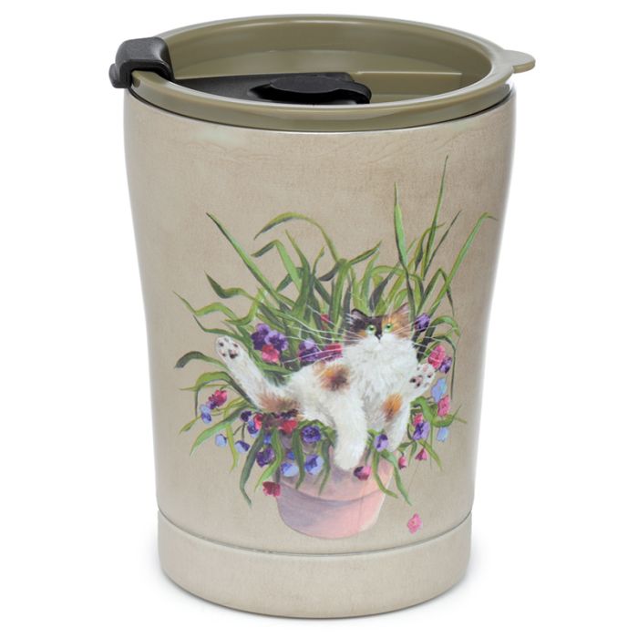 Taza Térmica para Llevar Kim Haskins Gato Floral Verde 300ml