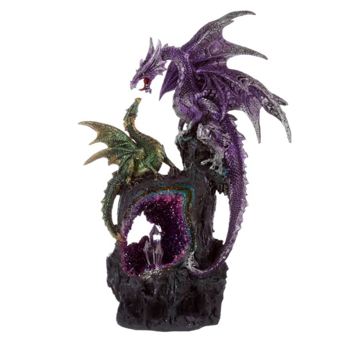 Figura Dragón Leyenda Oscura Dragón Poder del Cristal Amatista LED