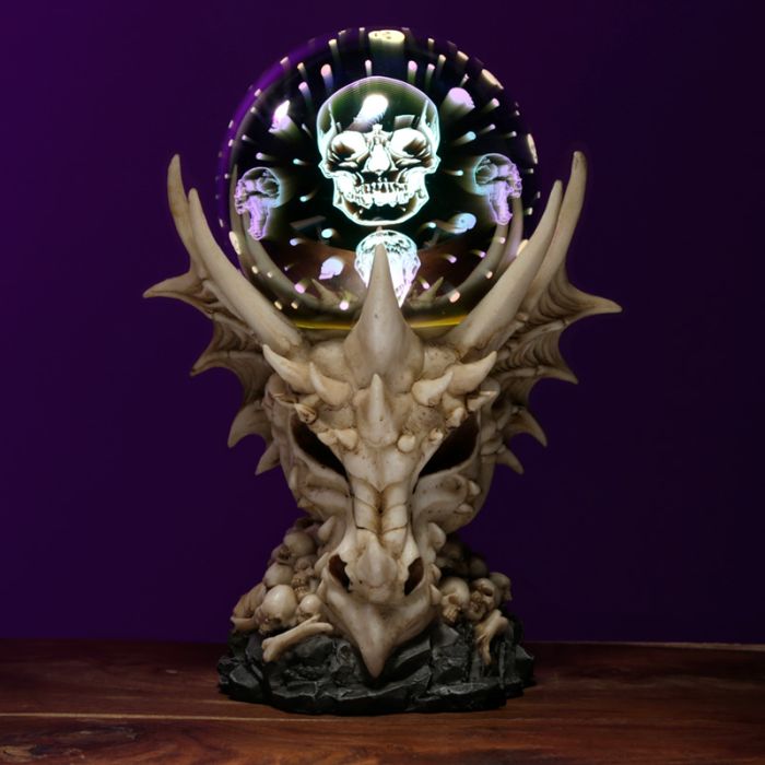 Figura de Dragón con Luz LED Esqueleto de Dragon y Esfera Metálica