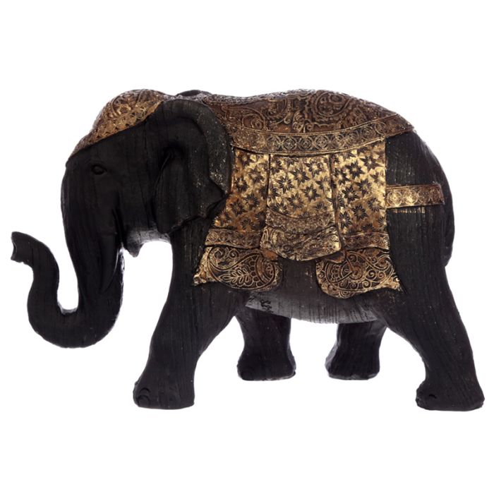 Figura de Elefante Tailandés Negro y Dorado Mediano
