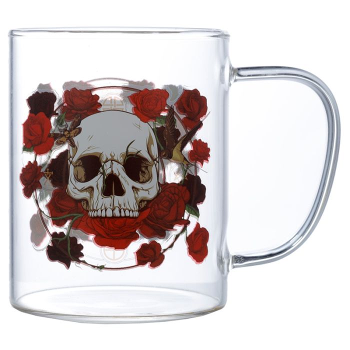 Taza de Cristal Calavera y Rosas