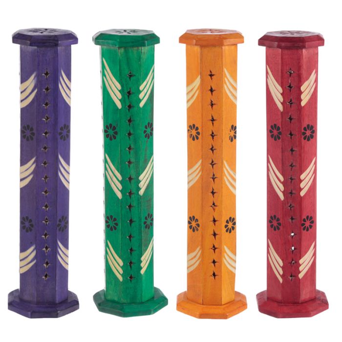 Torre Quemador de Incienso de Madera de Mango Flores