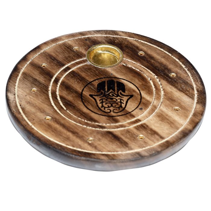 Quemador de Varillas y Conos Incienso Redondo de Madera de Mango Hamsa