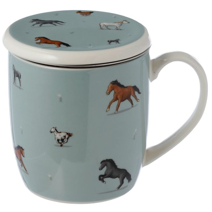 Taza para Té de Porcelana con Tapa Caballos Granja Escuela