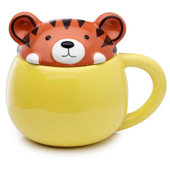 Taza de Cerámica con Tapa Tigre Animales Adorables Adoramals