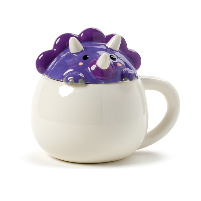 Taza de Cerámica con Tapa Dinosaurio Morado Adoramals