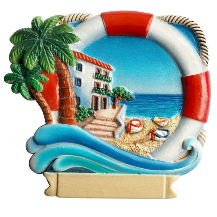Imán Souvenir de la Playa en 3D Olas y Palmera