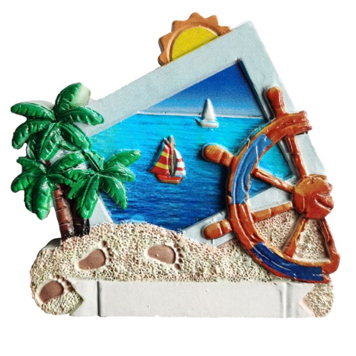 Imán Souvenir de la Playa en 3D Rueda con Palmeras y Barcos