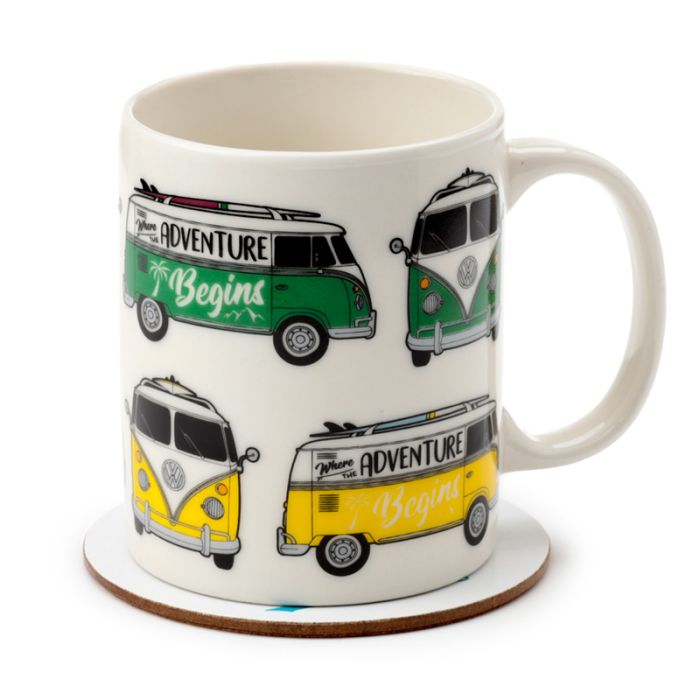 Taza de Porcelana y Posavasos Caravana VW Volkswagen T1 Camper
