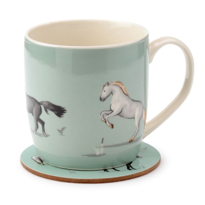 Taza de Porcelana y Posavasos Caballos Granja Escuela Willow