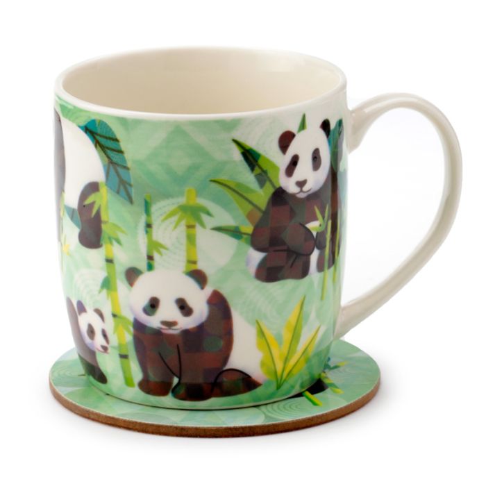 Taza de Porcelana y Posavasos Oso Panda Reino Animal