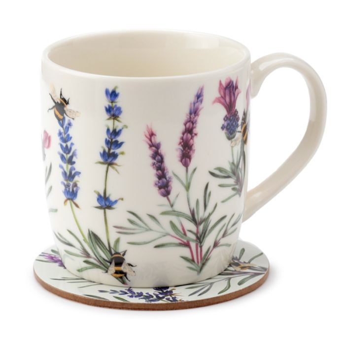 Taza de Porcelana y Posavasos Abejas y Néctar