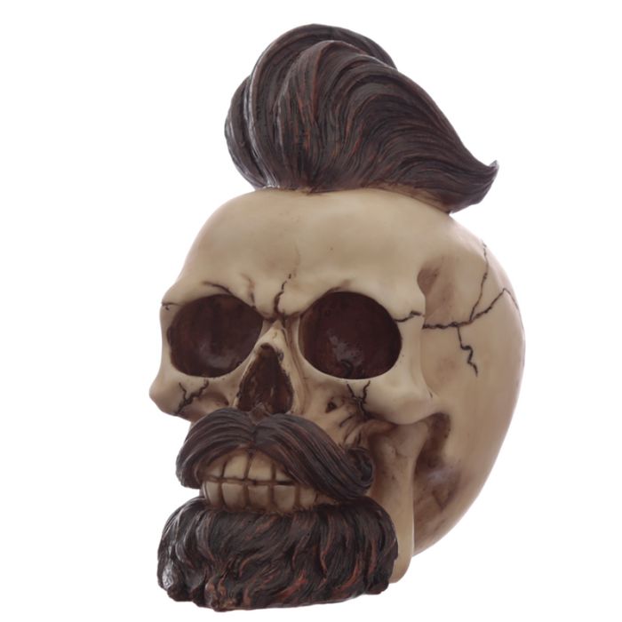 Calavera Decorativa Mohicano Hipster con Barba y Pelo