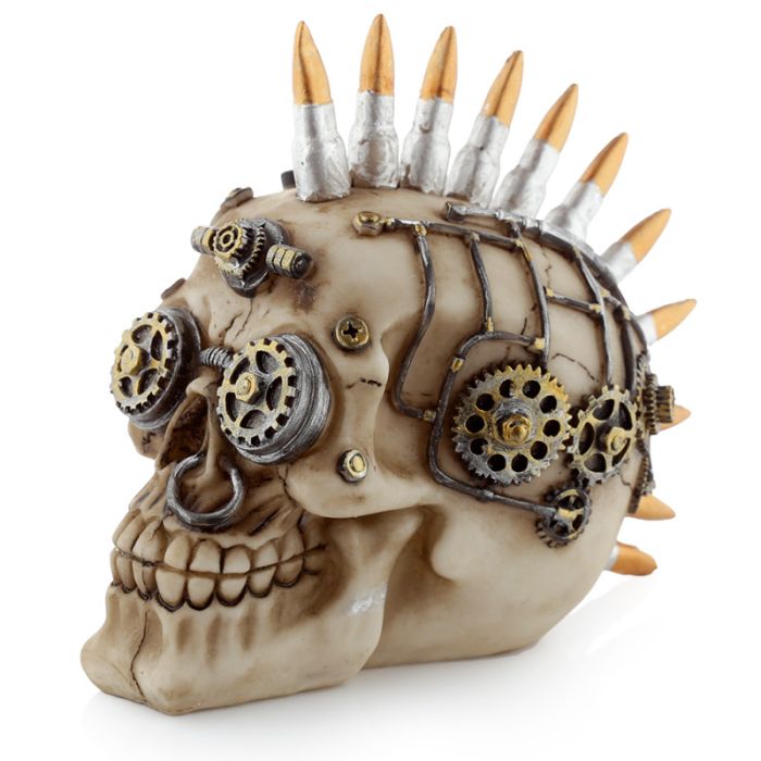 Figura Calavera Calavera Decorativa Estilo Steampunk con Cresta Mohicana