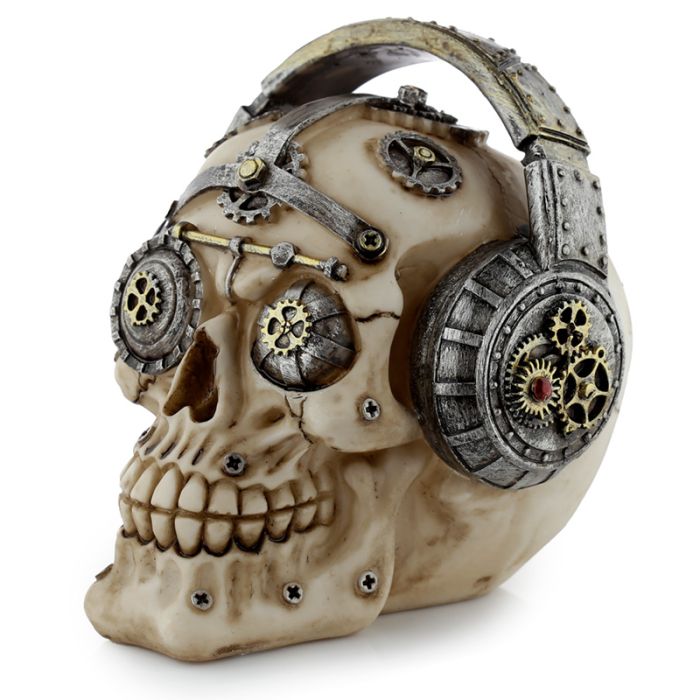 Figura Calavera Calavera Decorativa Estilo Steampunk con Auriculares