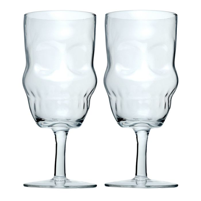 Set de 2 Copas de Vino de Cristal Forma de Calavera