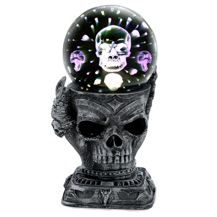 Calavera Decorativa con Luz LED Calavera Plateada y Esfera Metálica