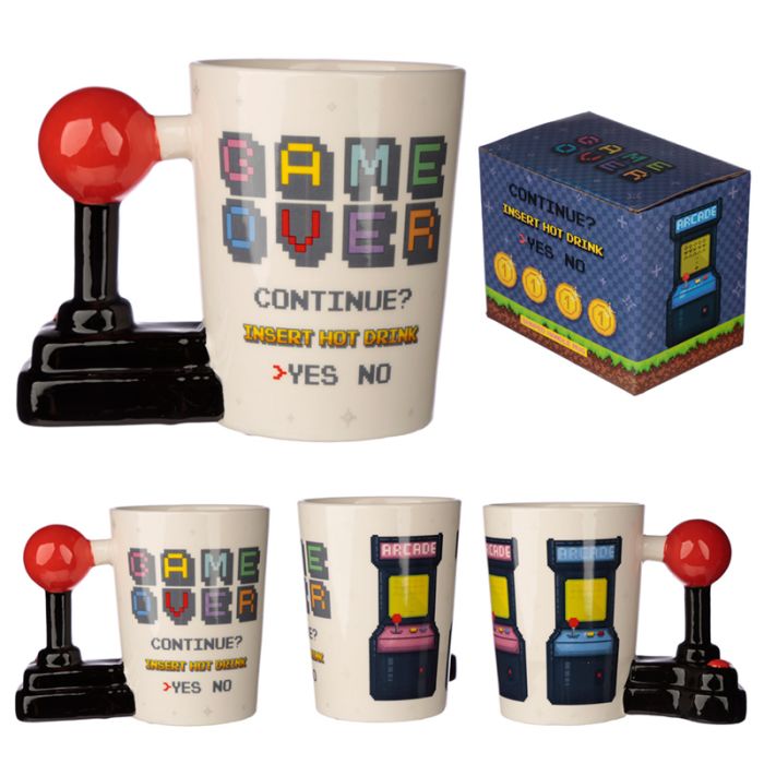 Taza de Cerámica Asa con Forma de Joystick y Arcade Game Over