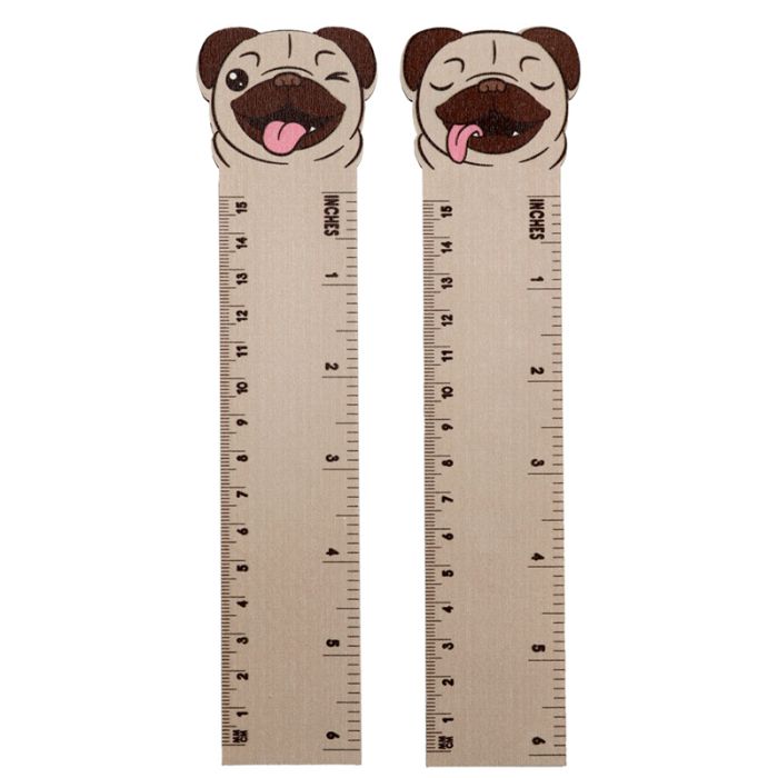 Regla de Madera con Forma Perro Pug Carlino 15cm