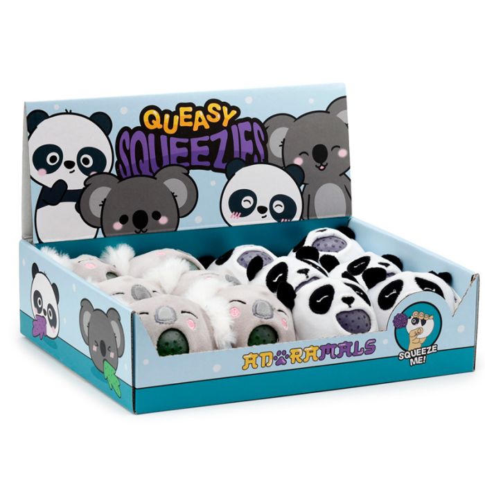 Juguete Estrujable de Peluche Queasy Squeezies Adoramals Oso Panda y Koala