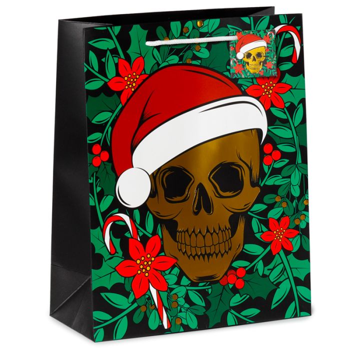 Bolsa de Regalo Navidad Calavera y Gorro Papá Noel Grande