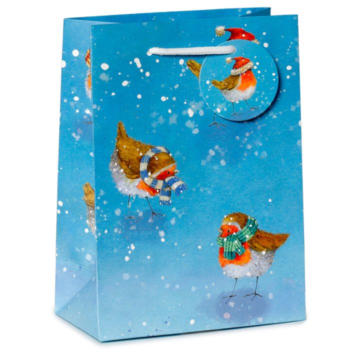 Bolsa de Regalo Navidad Jan Pashley Petirrojo Navideño Mediana