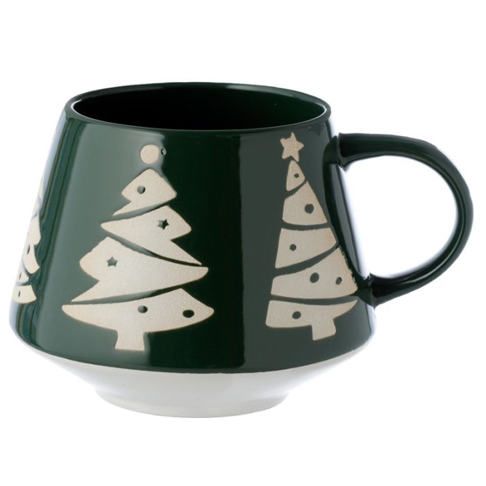 Taza de Gres con Relieve Árbol de Navidad Verde