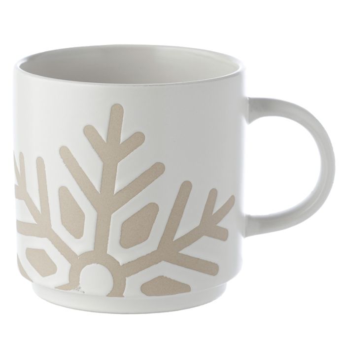 Taza de Gres con Relieve Copo de Nieve de Navidad Blanco
