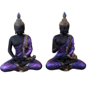 Figura de Buda Tailandés en Loto Dorado y Morado Figura de Buda Tailandés en Loto Dorado y Morado