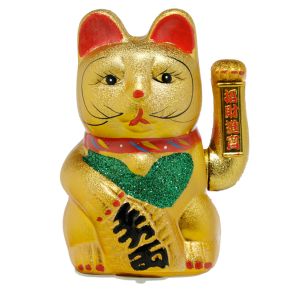 Gato Maneki Neko Gato Maneki Neko Mueve el Brazo y Ojos Abiertos 21cm Gato Maneki Neko Gato Maneki Neko Mueve el Brazo y Ojos Abiertos 21cm