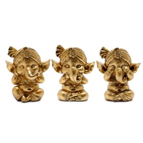 Set de 3 Figuras Ganesh Doradas No Hablo, No veo, No escucho Set de 3 Figuras Ganesh Doradas No Hablo, No veo, No escucho