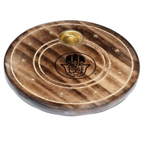 Quemador de Varillas y Conos Incienso Redondo de Madera de Mango Hamsa Quemador de Varillas y Conos Incienso Redondo de Madera de Mango Hamsa