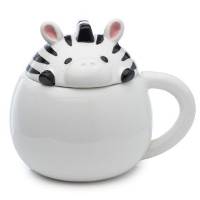 Taza de Cerámica con Tapa Cebra Animales Adorables Adoramals Taza de Cerámica con Tapa Cebra Animales Adorables Adoramals