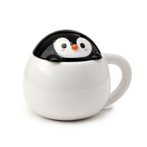 Taza de Cerámica con Tapa Pingüino Asomando Taza de Cerámica con Tapa Pingüino Asomando