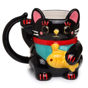 Taza de Cerámica 3D con Forma Gato Maneki Neko Negro Taza de Cerámica 3D con Forma Gato Maneki Neko Negro