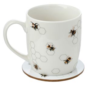 Taza de Porcelana y Posavasos Abejas y Néctar Taza de Porcelana y Posavasos Abejas y Néctar
