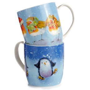 Set de 2 Tazas Navidad Jan Pashley Petirrojo y Pingüinos Patinadores Set de 2 Tazas Navidad Jan Pashley Petirrojo y Pingüinos Patinadores