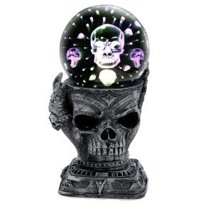 Calavera Decorativa con Luz LED Calavera Plateada y Esfera Metálica Calavera Decorativa con Luz LED Calavera Plateada y Esfera Metálica