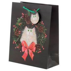 Bolsa de Regalo Gato y Guirnalda Navideño de Kim Haskins Grande Bolsa de Regalo Gato y Guirnalda Navideño de Kim Haskins Grande