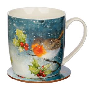 Taza de Porcelana y Posavasos Navidad Jan Pashley El Petirrojo Robin Taza de Porcelana y Posavasos Navidad Jan Pashley El Petirrojo Robin