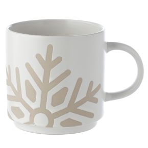 Taza de Gres con Relieve Copo de Nieve de Navidad Blanco Taza de Gres con Relieve Copo de Nieve de Navidad Blanco